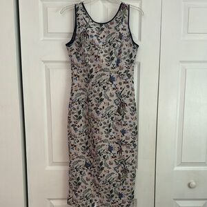 Eva Mendes Cream Sheath Midi Dress Scoop Neck Sleeveless